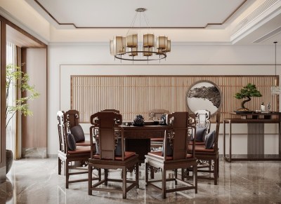 新中式餐厅3D模型下载